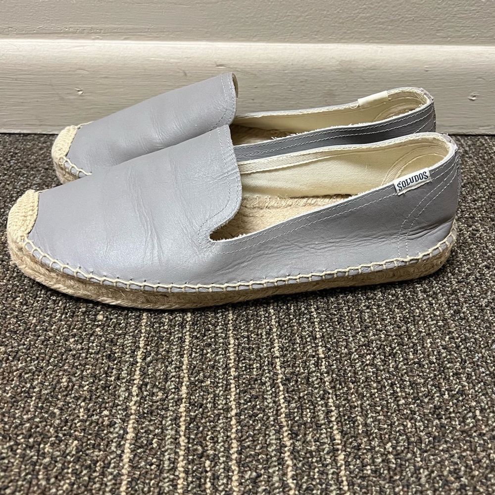 Soludos leather platform espadrilles Sz 10 light grey Smoking Slippers